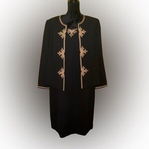 Kasper Black Sheath Dress with Cuffed Sleeves and Crew Neck